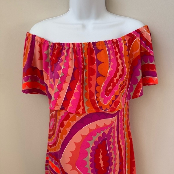 Trina Turk Off Shoulder Paisley Sleeveless Dress Stretch Tropical Boho Vacay S - Picture 2 of 7
